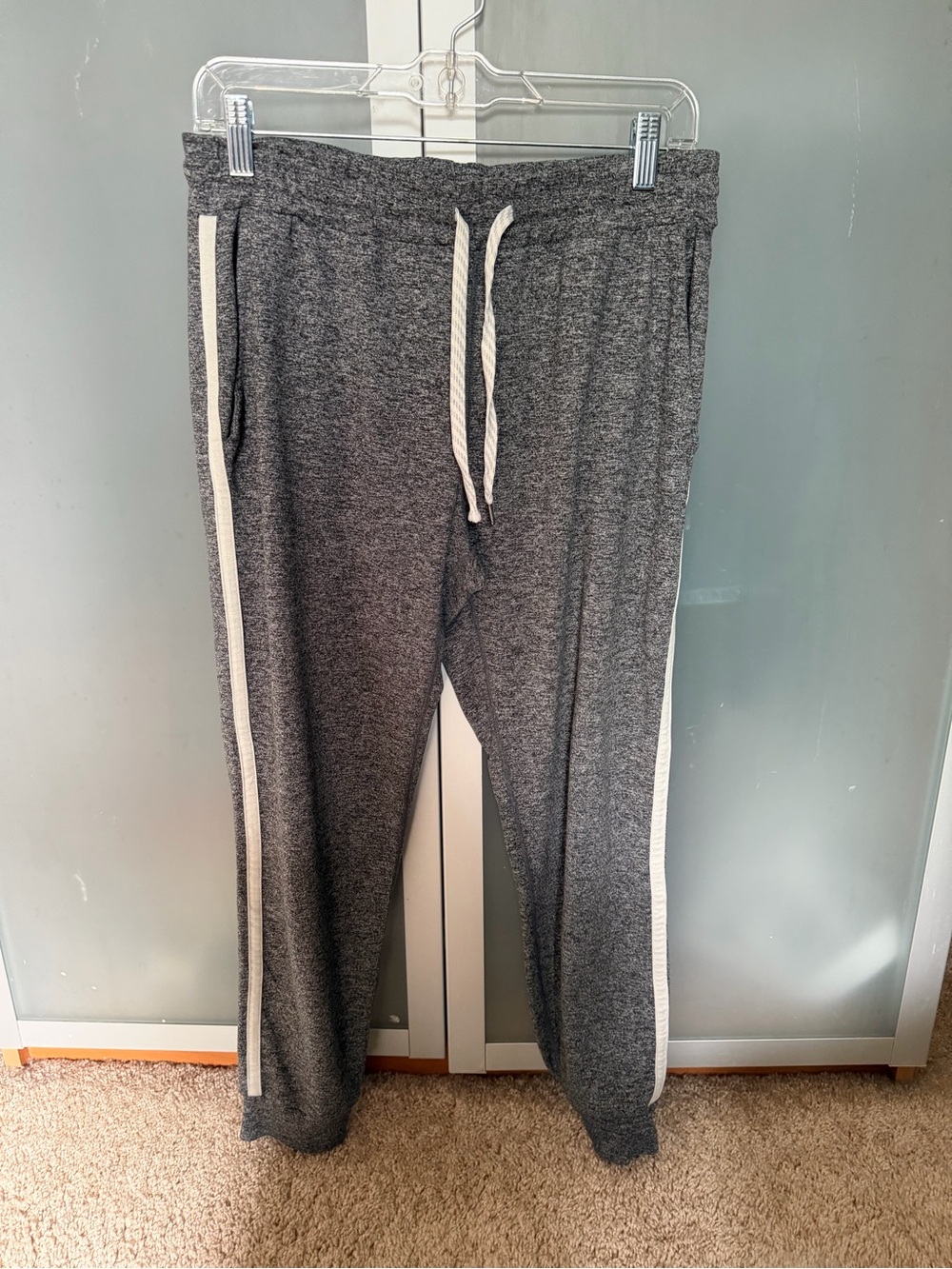 Vuori Gray Jogger Pants with White Side Stripe